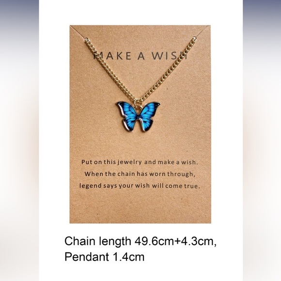 Gold Butterfly Necklace with Blue Accents - Picture 2 of 3